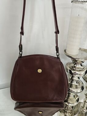 MARINA Deep Burgundy Leather Shoulder Bag with Gold Emblem